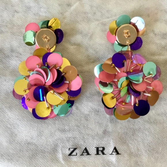 Zara Sequin Pailette Fun Party Earrings - Picture 2 of 2